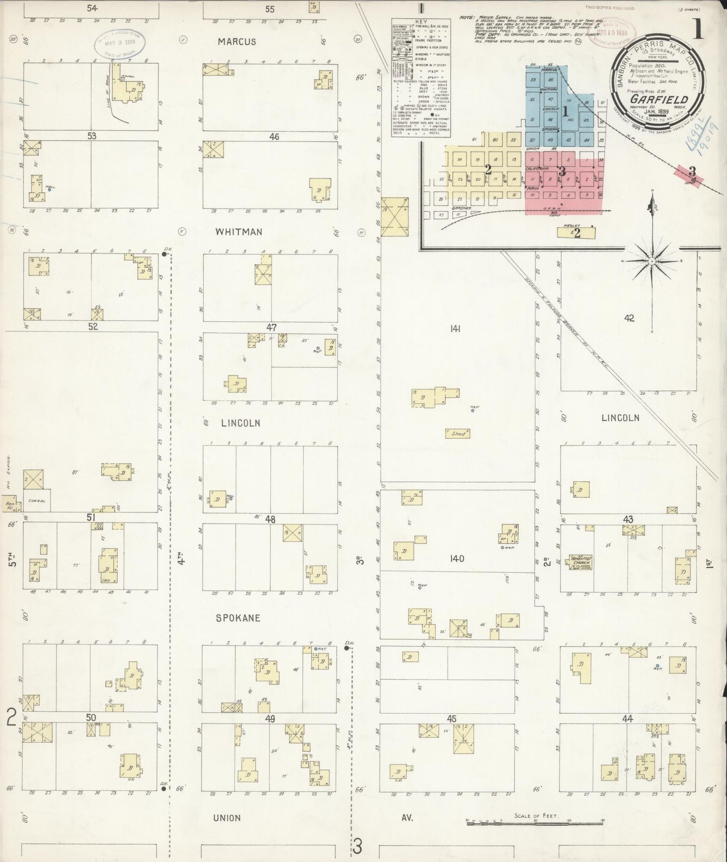 Sanborn Fire Insurance Map from Garfield, Whitman County, Washington (1899), Sheet #0001 - Complete Map Set gallery image, historic Sanborn map, vintage wall art, Washington Washington