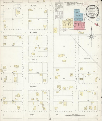 Sanborn Fire Insurance Map from Garfield, Whitman County, Washington (1899), Sheet #0001 - Complete Map Set gallery image, historic Sanborn map, vintage wall art, Washington Washington