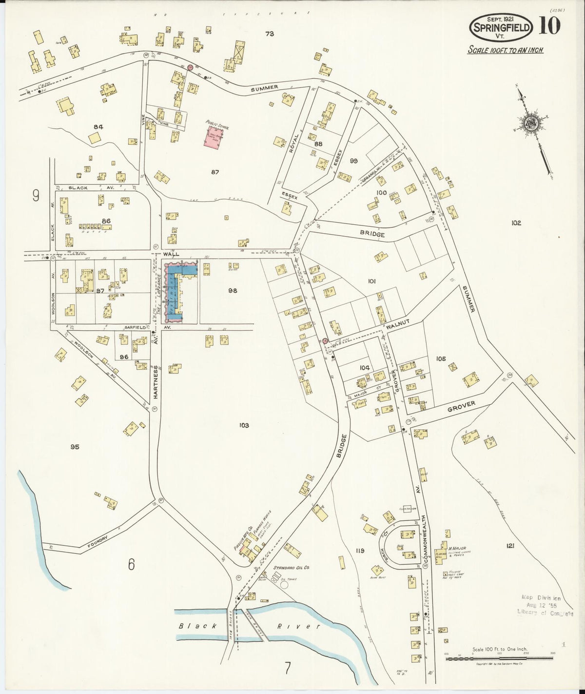 Sanborn Fire Insurance Map from Springfield, Windsor County, Vermont (1921), Sheet #0010 - Complete Map Set gallery image, historic Sanborn map, vintage wall art, Vermont Vermont