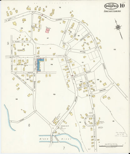 Sanborn Fire Insurance Map from Springfield, Windsor County, Vermont (1921), Sheet #0010 - Complete Map Set gallery image, historic Sanborn map, vintage wall art, Vermont Vermont