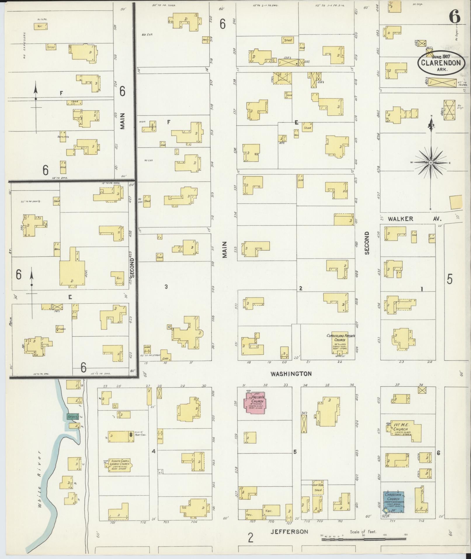 Sanborn Fire Insurance Map from Clarendon, Monroe County, Arkansas (1907), Sheet #0006 - Complete Map Set gallery image, historic Sanborn map, vintage wall art, Arkansas Arkansas