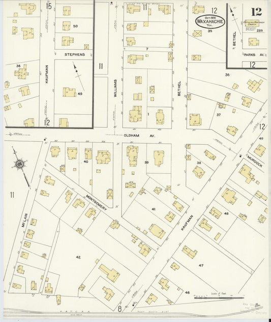 Sanborn Fire Insurance Map from Waxahachie, Ellis County, Texas (1909), Sheet #0012 - Historic Sanborn Fire Insurance Map Print, vintage old map wall art, antique decor, genealogy gift, Texas Texas map