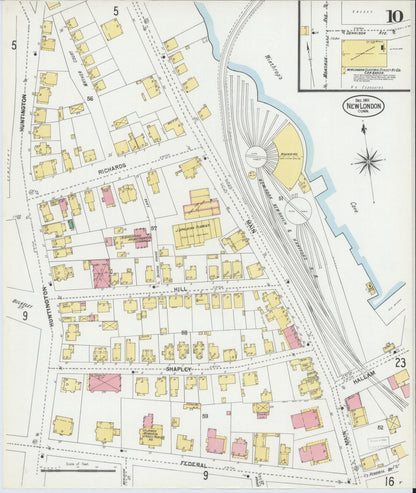 Sanborn Fire Insurance Map from New London, New London County, Connecticut (1901), Sheet #0010 - Complete Map Set gallery image, historic Sanborn map, vintage wall art, Connecticut Connecticut