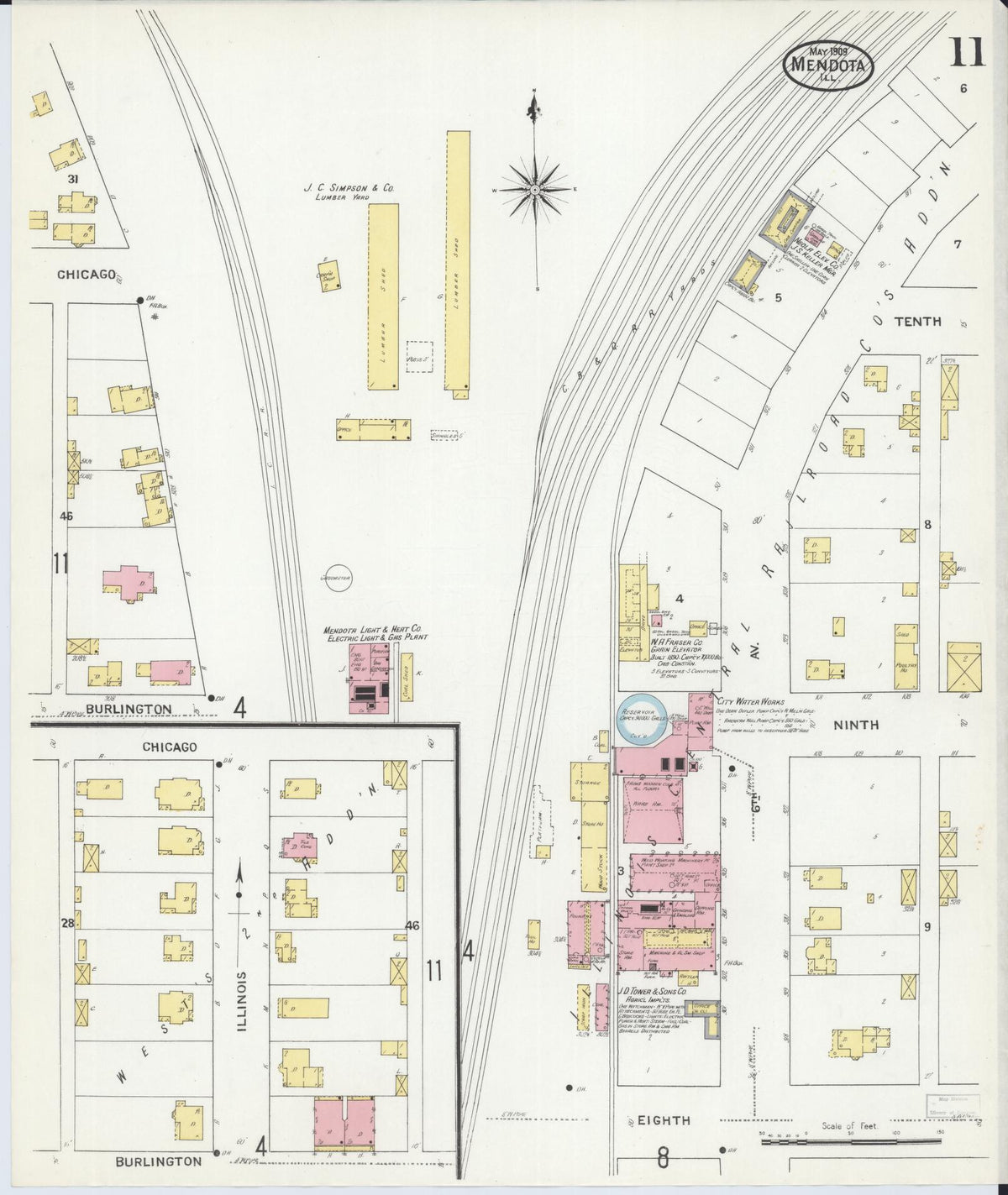 Sanborn Fire Insurance Map from Mendota, La Salle County, Illinois (1909), Sheet #0011 - Complete Map Set gallery image, historic Sanborn map, vintage wall art, Illinois Illinois
