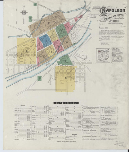 Sanborn Fire Insurance Map from Napoleon, Henry County, Ohio (1916), Sheet #0001 - Historic Sanborn Fire Insurance Map Print, vintage old map wall art, antique decor, genealogy gift, Ohio Ohio map