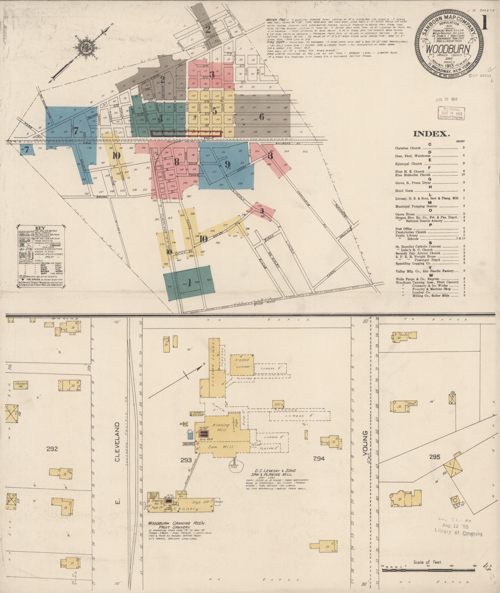 Sanborn Fire Insurance Map from Woodburn, Marion County, Oregon (1913), Sheet #0001 - Complete Map Set gallery image, historic Sanborn map, vintage wall art, Oregon Oregon