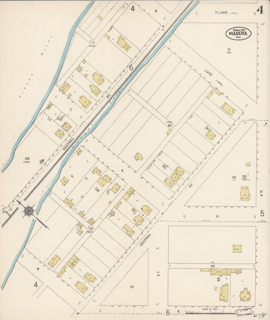 Sanborn Fire Insurance Map from Madera, Madera County, California (1912), Sheet #0004 - Historic Sanborn Fire Insurance Map Print, vintage old map wall art, antique decor, genealogy gift, California California map