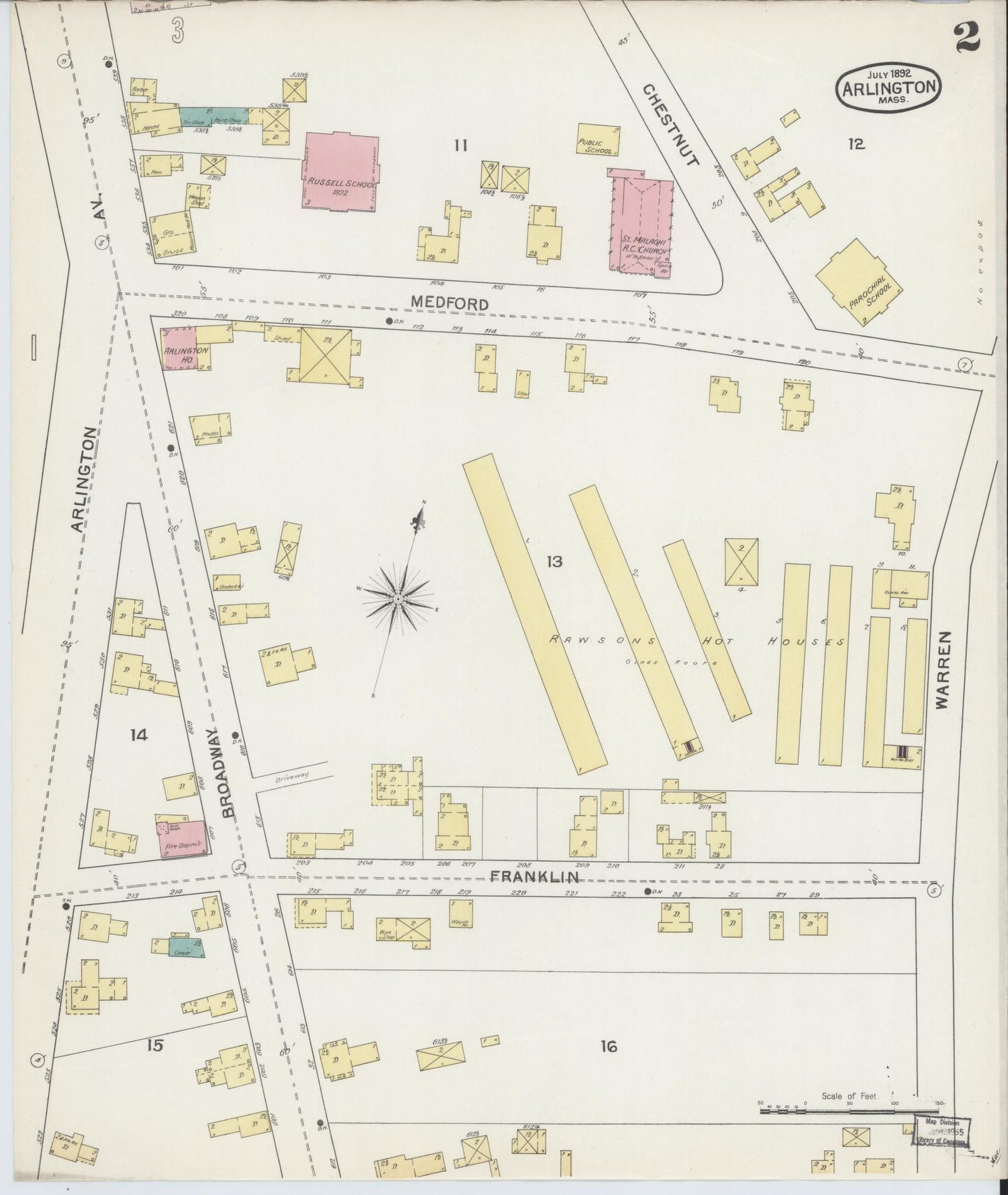 Sanborn Fire Insurance Map from Arlington, Middlesex County, Massachusetts (1892), Sheet #0002 - Complete Map Set gallery image, historic Sanborn map, vintage wall art, Massachusetts Massachusetts