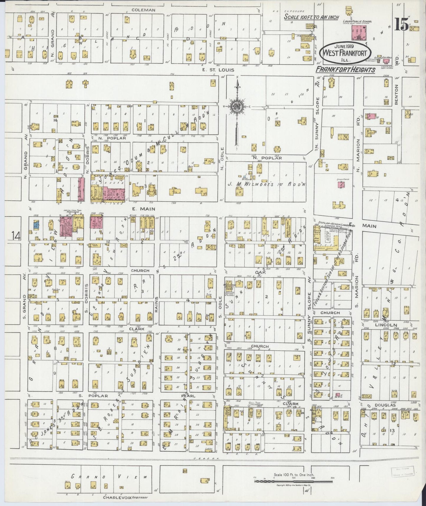 Sanborn Fire Insurance Map from West Frankfort, Franklin County, Illinois (1919), Sheet #0015 - Historic Sanborn Fire Insurance Map Print, vintage old map wall art, antique decor, genealogy gift, Illinois Illinois map