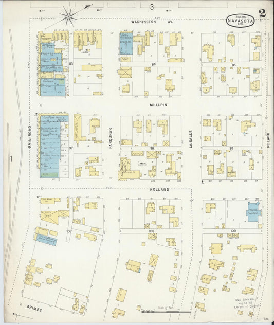 Sanborn Fire Insurance Map from Navasota, Grimes County, Texas (1896), Sheet #0002 - Historic Sanborn Fire Insurance Map Print, vintage old map wall art, antique decor, genealogy gift, Texas Texas map
