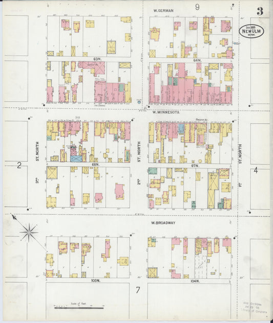 Sanborn Fire Insurance Map from New Ulm, Brown County, Minnesota (1899), Sheet #0003 - Historic Sanborn Fire Insurance Map Print, vintage old map wall art, antique decor, genealogy gift, Minnesota Minnesota map