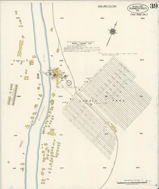 Sanborn Fire Insurance Map from Klamath Falls, Klamath County, Oregon (1921), Sheet #0039 - Historic Sanborn Fire Insurance Map Print, vintage old map wall art, antique decor, genealogy gift, Oregon Oregon map