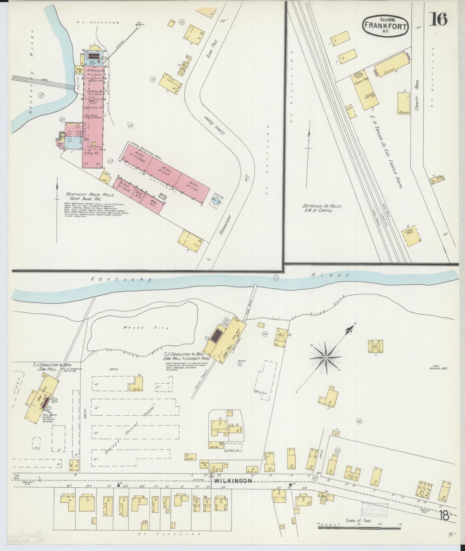 Sanborn Fire Insurance Map from Frankfort, Franklin County, Kentucky (1896), Sheet #0016 - Complete Map Set gallery image, historic Sanborn map, vintage wall art, Kentucky Kentucky