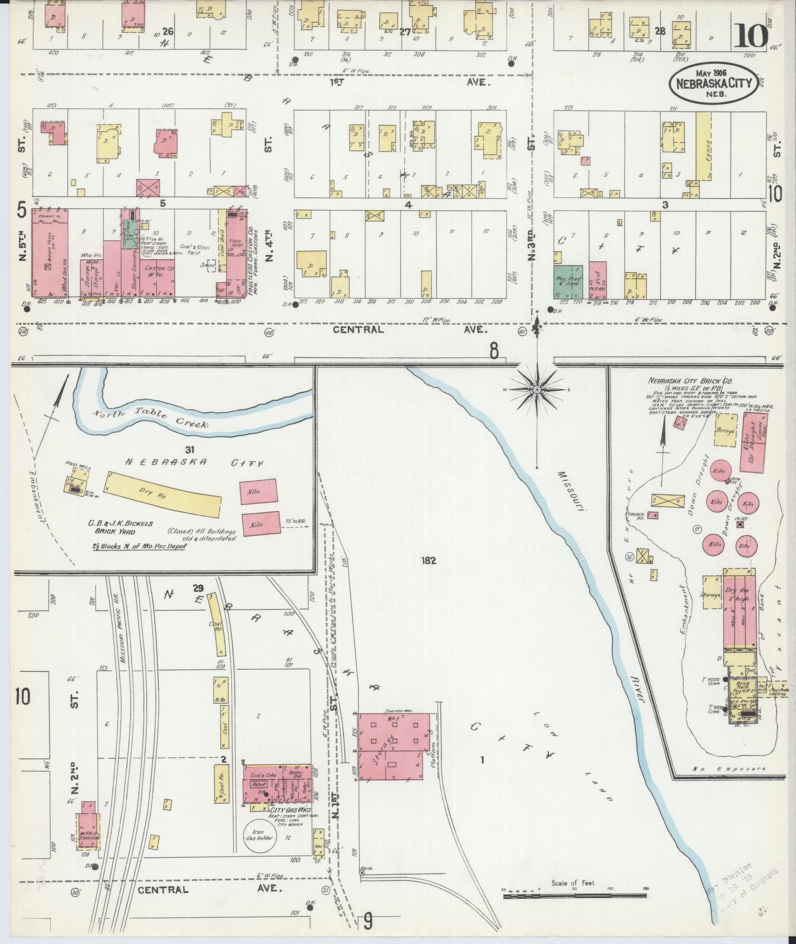 Sanborn Fire Insurance Map from Nebraska City, Otoe County, Nebraska (1906), Sheet #0010 - Historic Sanborn Fire Insurance Map Print, vintage old map wall art, antique decor, genealogy gift, Nebraska Nebraska map
