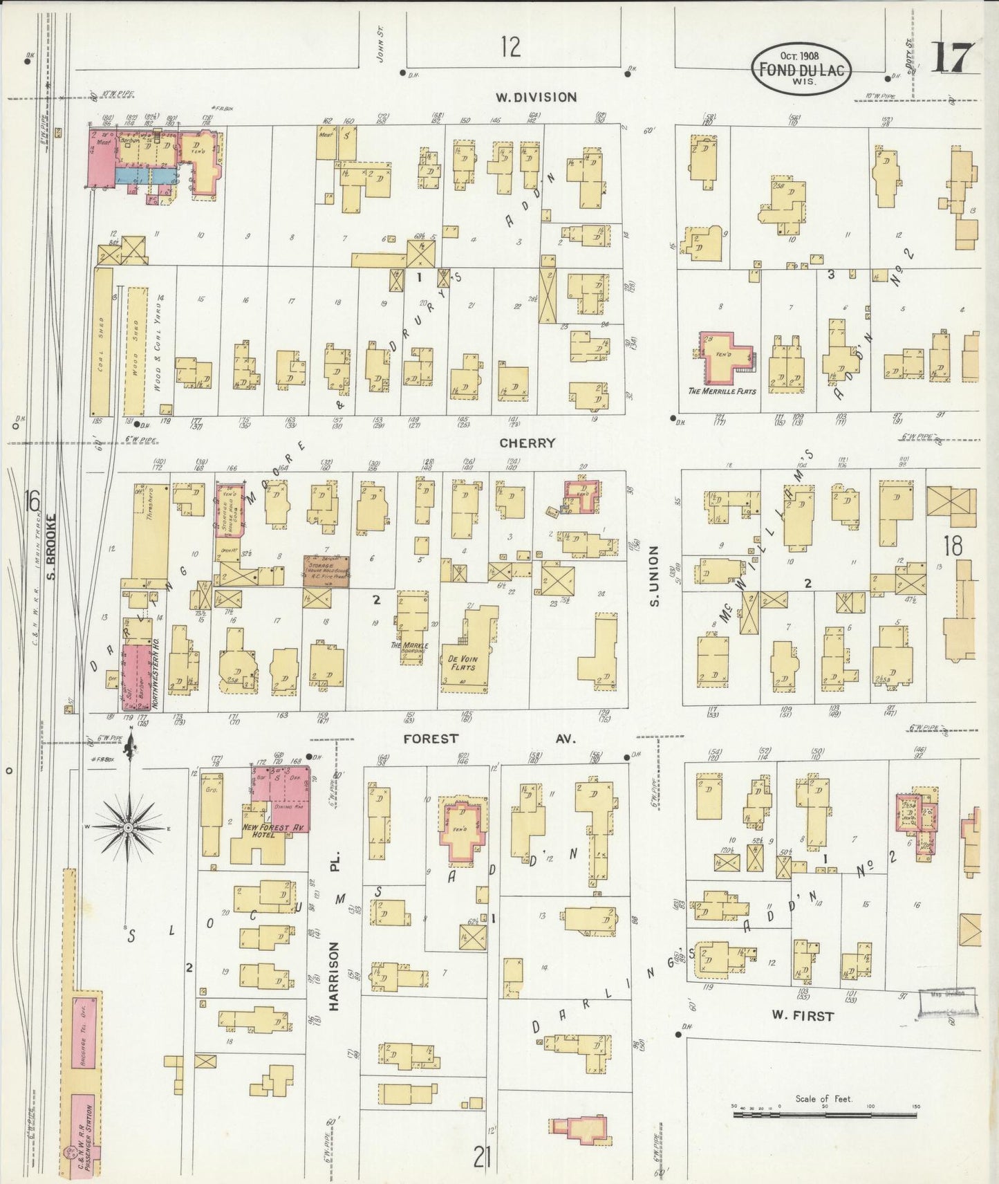 Sanborn Fire Insurance Map from Fond du Lac, Fond du Lac County, Wisconsin (1908), Sheet #0017 - Complete Map Set gallery image, historic Sanborn map, vintage wall art, Wisconsin Wisconsin