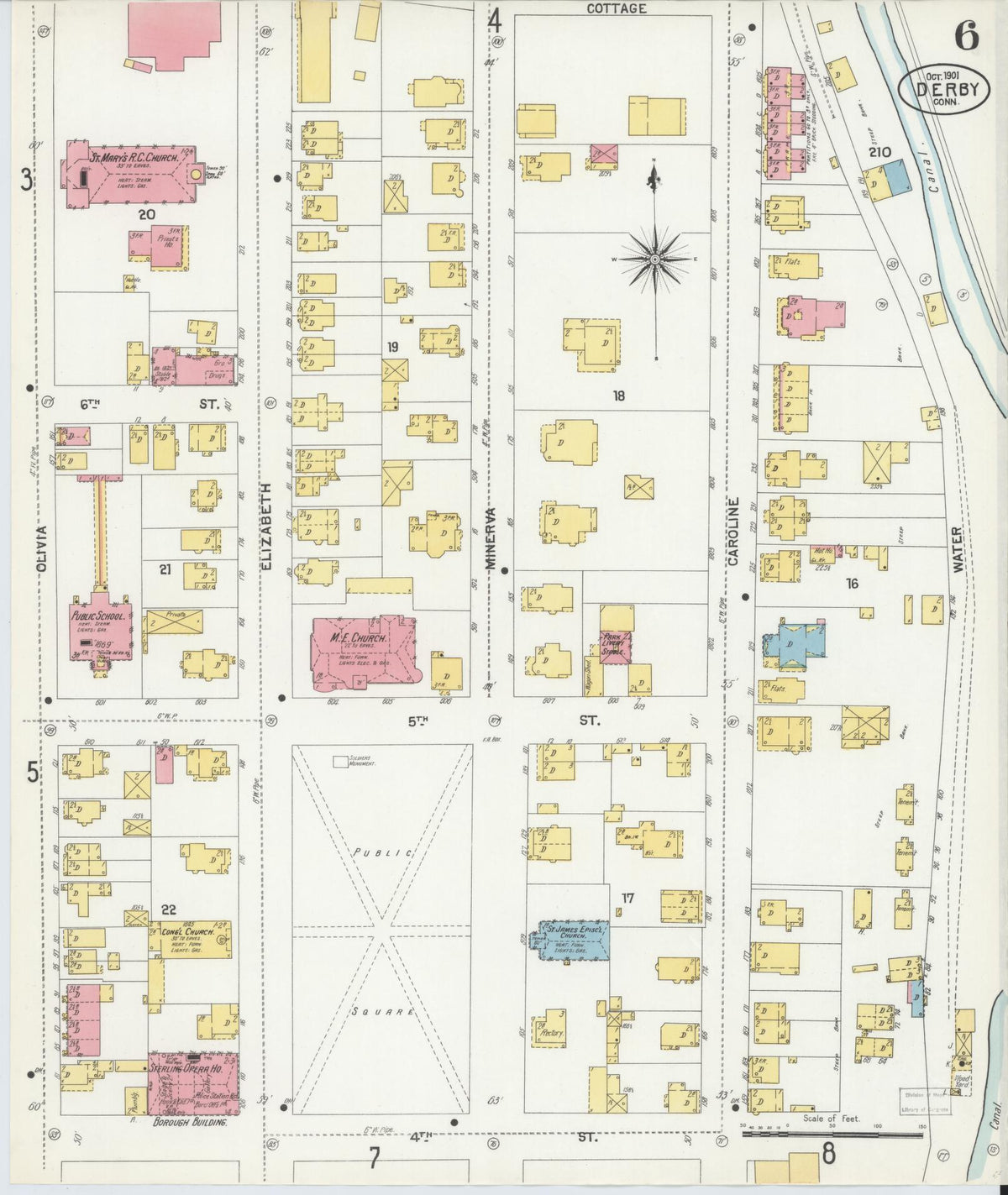 Sanborn Fire Insurance Map from Derby, New Haven County, Connecticut (1901), Sheet #0006 - Complete Map Set gallery image, historic Sanborn map, vintage wall art, Connecticut Connecticut