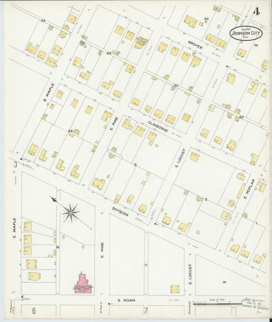 Sanborn Fire Insurance Map from Johnson City, Washington County, Tennessee (1908), Sheet #0004 - Historic Sanborn Fire Insurance Map Print, vintage old map wall art, antique decor, genealogy gift, Tennessee Tennessee map