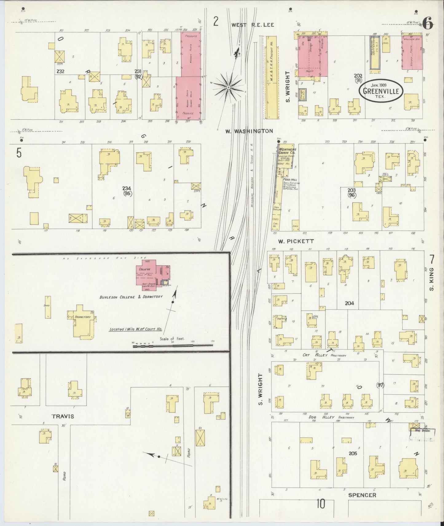 Sanborn Fire Insurance Map from Greenville, Hunt County, Texas (1909), Sheet #0006 - Historic Sanborn Fire Insurance Map Print, vintage old map wall art, antique decor, genealogy gift, Texas Texas map