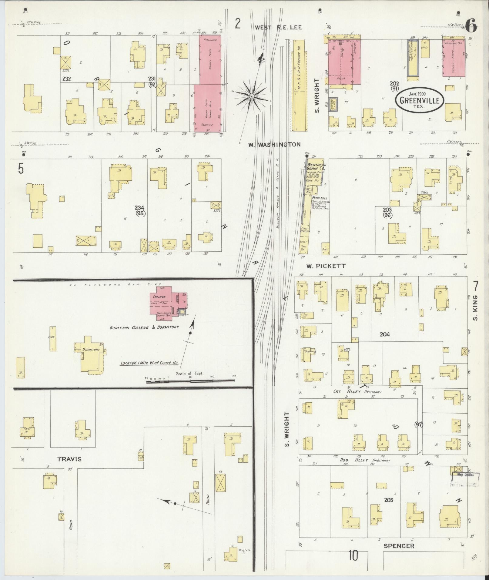 Sanborn Fire Insurance Map from Greenville, Hunt County, Texas (1909), Sheet #0006 - Historic Sanborn Fire Insurance Map Print, vintage old map wall art, antique decor, genealogy gift, Texas Texas map