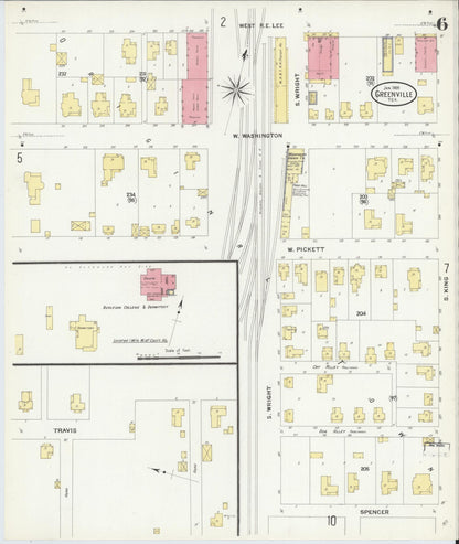 Sanborn Fire Insurance Map from Greenville, Hunt County, Texas (1909), Sheet #0006 - Historic Sanborn Fire Insurance Map Print, vintage old map wall art, antique decor, genealogy gift, Texas Texas map