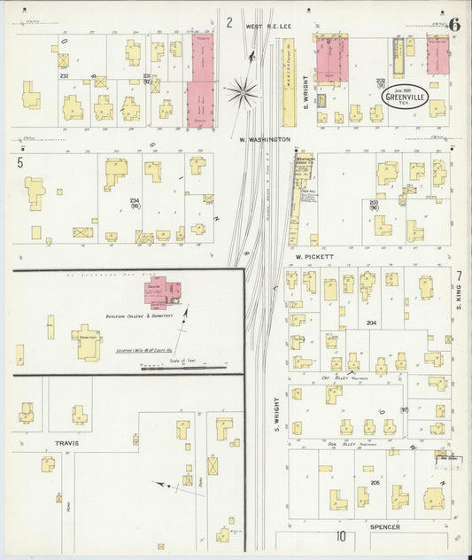 Sanborn Fire Insurance Map from Greenville, Hunt County, Texas (1909), Sheet #0006 - Historic Sanborn Fire Insurance Map Print, vintage old map wall art, antique decor, genealogy gift, Texas Texas map