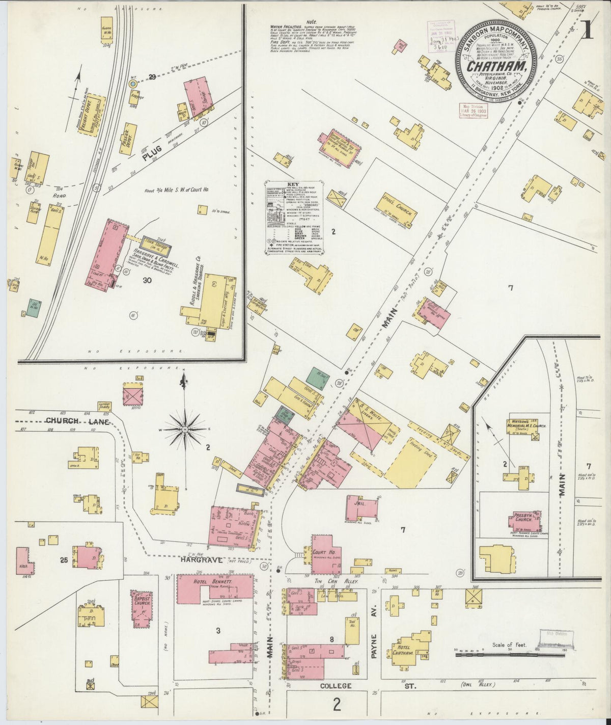 Sanborn Fire Insurance Map from Chatham, Pittsylvania County, Virginia (1902), Sheet #0001 - Complete Map Set gallery image, historic Sanborn map, vintage wall art, Virginia Virginia