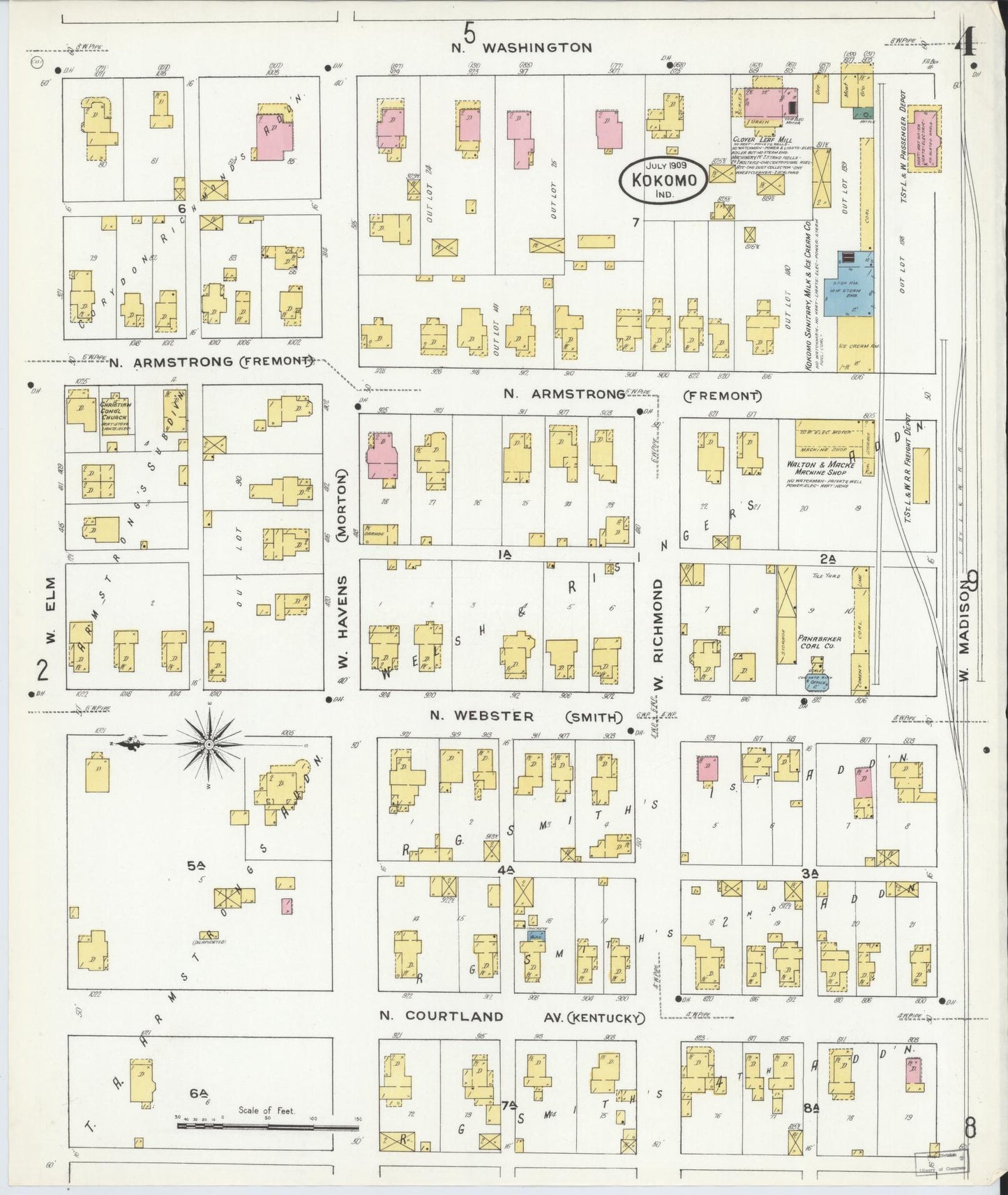 Sanborn Fire Insurance Map from Kokomo, Howard County, Indiana (1909), Sheet #0004 - Complete Map Set gallery image, historic Sanborn map, vintage wall art, Indiana Indiana
