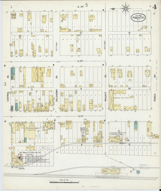 Sanborn Fire Insurance Map from Ponca City, Kay County, Oklahoma (1903), Sheet #0004 - Historic Sanborn Fire Insurance Map Print, vintage old map wall art, antique decor, genealogy gift, Oklahoma Oklahoma map