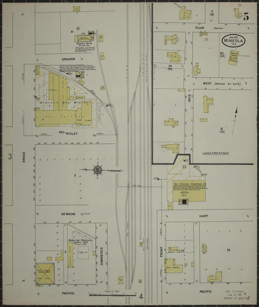 Sanborn Fire Insurance Map from Mineola, Wood County, Texas (1912), Sheet #0005 - Historic Sanborn Fire Insurance Map Print, vintage old map wall art, antique decor, genealogy gift, Texas Texas map