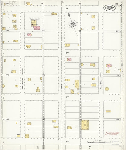 Sanborn Fire Insurance Map from Corona, Riverside County, California (1907), Sheet #0004 - Complete Map Set gallery image, historic Sanborn map, vintage wall art, California California