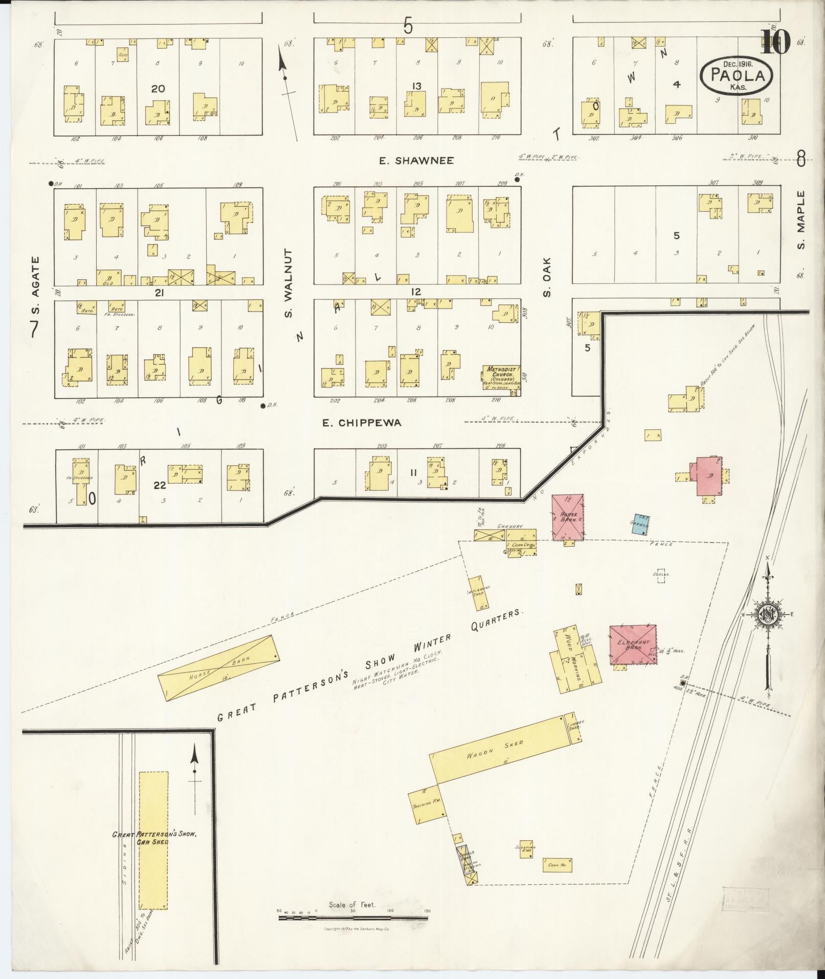 Sanborn Fire Insurance Map from Paola, Miami County, Kansas (1916), Sheet #0010 - Complete Map Set gallery image, historic Sanborn map, vintage wall art, Kansas Kansas