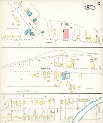 Sanborn Fire Insurance Map from Belt, Cascade County, Montana (1897), Sheet #0002 - Complete Map Set gallery image, historic Sanborn map, vintage wall art, Montana Montana