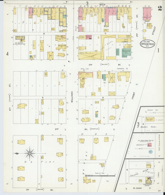 Sanborn Fire Insurance Map from Brookings, Brookings County, South Dakota (1904), Sheet #0002 - Historic Sanborn Fire Insurance Map Print, vintage old map wall art, antique decor, genealogy gift, South Dakota South Dakota map