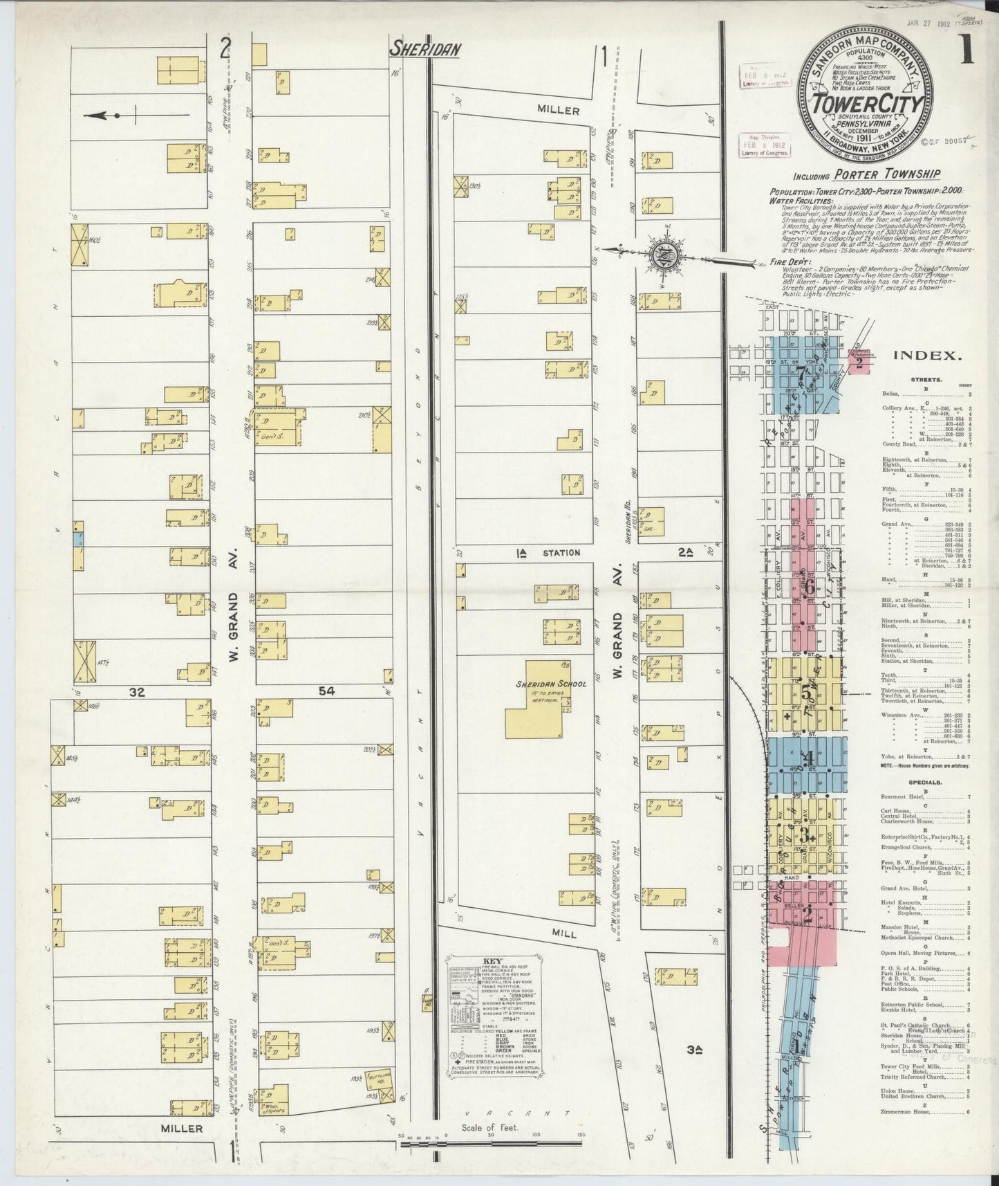 Sanborn Fire Insurance Map from Tower City, Schuylkill County, Pennsylvania (1911), Sheet #0001 - Complete Map Set gallery image, historic Sanborn map, vintage wall art, Pennsylvania Pennsylvania