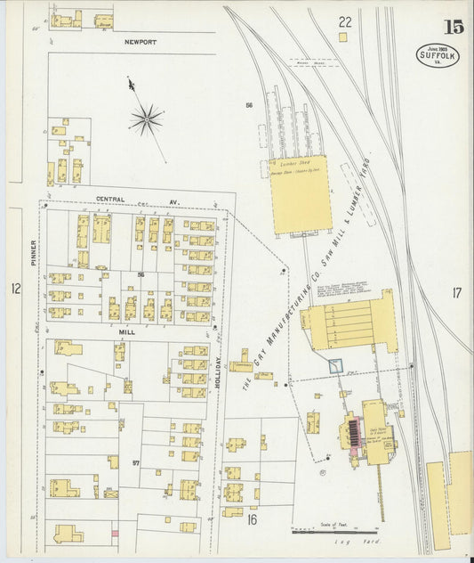 Sanborn Fire Insurance Map from Suffolk, Independent Cities, Virginia (1903), Sheet #0015 - Historic Sanborn Fire Insurance Map Print, vintage old map wall art, antique decor, genealogy gift, Virginia Virginia map