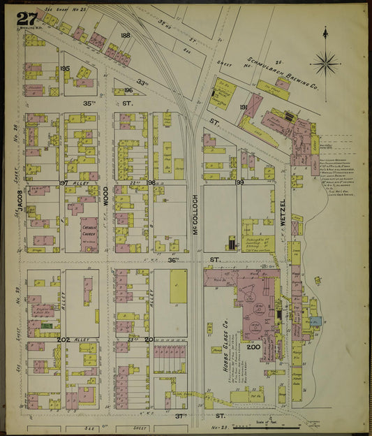 Sanborn Fire Insurance Map from Wheeling, Ohio County, West Virginia (1890), Sheet #0027 - Historic Sanborn Fire Insurance Map Print, vintage old map wall art, antique decor, genealogy gift, West Virginia West Virginia map