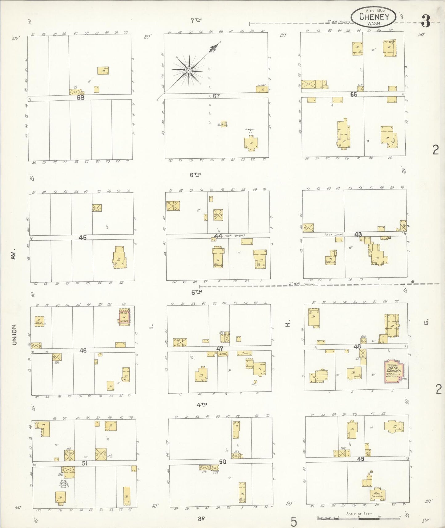 Sanborn Fire Insurance Map from Cheney, Spokane County, Washington (1905), Sheet #0003 - Historic Sanborn Fire Insurance Map Print, vintage old map wall art, antique decor, genealogy gift, Washington Washington map
