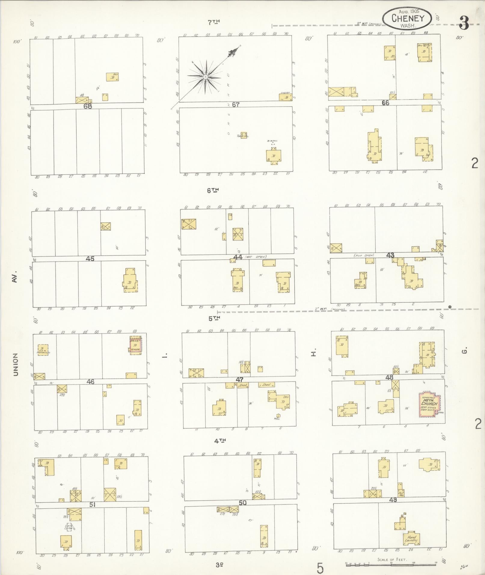 Sanborn Fire Insurance Map from Cheney, Spokane County, Washington (1905), Sheet #0003 - Historic Sanborn Fire Insurance Map Print, vintage old map wall art, antique decor, genealogy gift, Washington Washington map