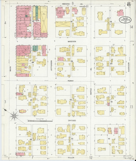 Sanborn Fire Insurance Map from La Porte, La Porte County, Indiana (1907), Sheet #0008 - Historic Sanborn Fire Insurance Map Print, vintage old map wall art, antique decor, genealogy gift, Indiana Indiana map