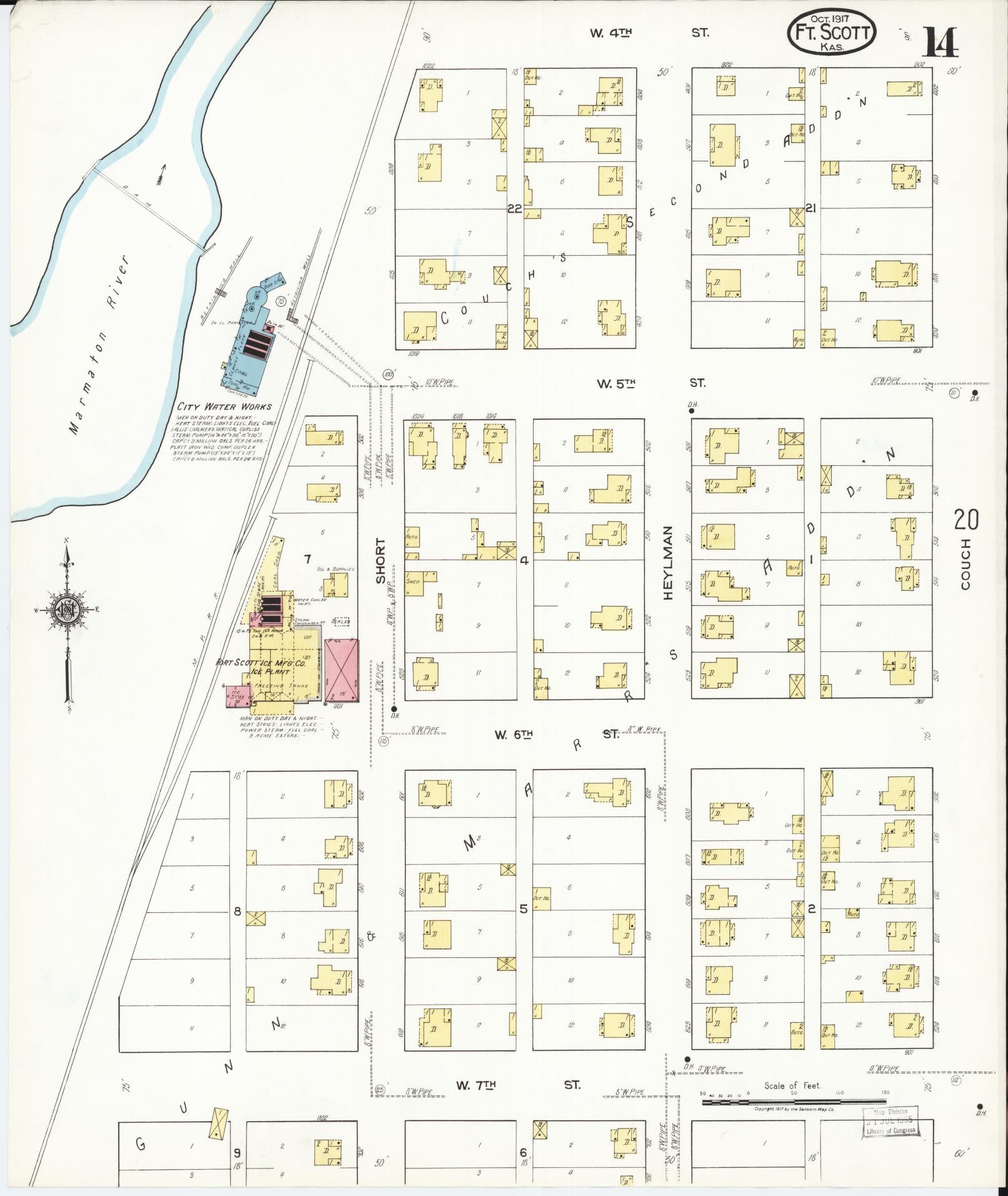 Sanborn Fire Insurance Map from Fort Scott, Bourbon County, Kansas (1917), Sheet #0014 - Historic Sanborn Fire Insurance Map Print, vintage old map wall art, antique decor, genealogy gift, Kansas Kansas map
