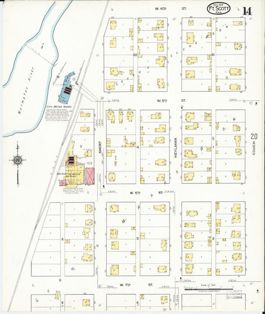 Sanborn Fire Insurance Map from Fort Scott, Bourbon County, Kansas (1917), Sheet #0014 - Historic Sanborn Fire Insurance Map Print, vintage old map wall art, antique decor, genealogy gift, Kansas Kansas map