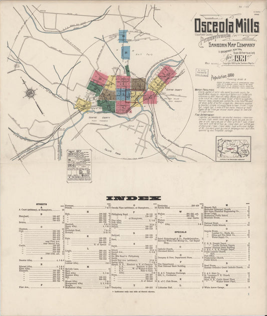 Sanborn Fire Insurance Map from Osceola Mills, Clearfield County, Pennsylvania (1921), Sheet #0001 - Historic Sanborn Fire Insurance Map Print, vintage old map wall art, antique decor, genealogy gift, Pennsylvania Pennsylvania map