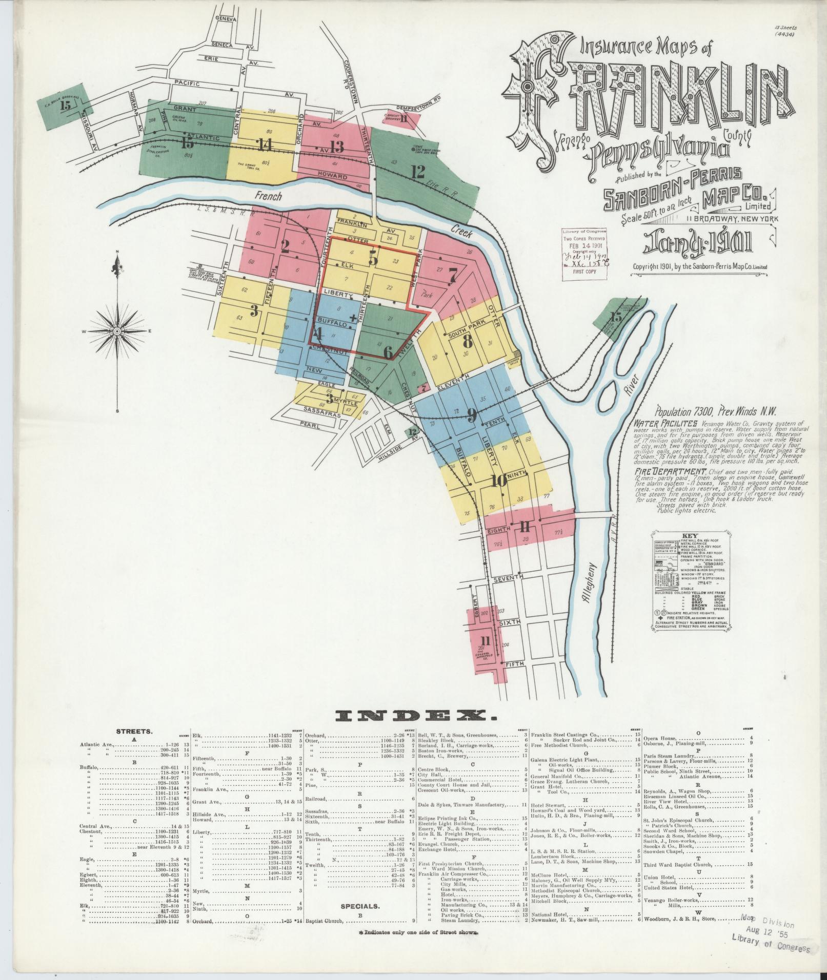 Sanborn Fire Insurance Map from Franklin, Venango County, Pennsylvania (1901), Sheet #0001 - Historic Sanborn Fire Insurance Map Print, vintage old map wall art, antique decor, genealogy gift, Pennsylvania Pennsylvania map
