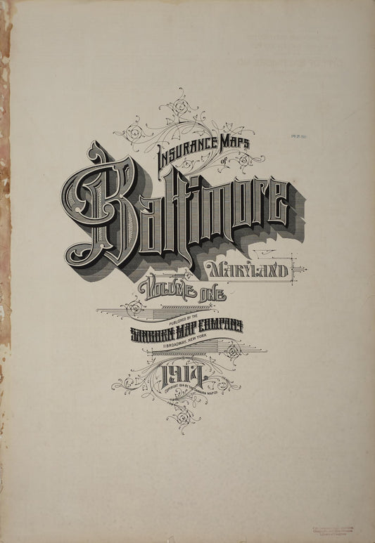 Sanborn Fire Insurance Map from Baltimore, Independent Cities, Maryland (1914), Sheet #0001 - Historic Sanborn Fire Insurance Map Print, vintage old map wall art, antique decor, genealogy gift, Maryland Maryland map