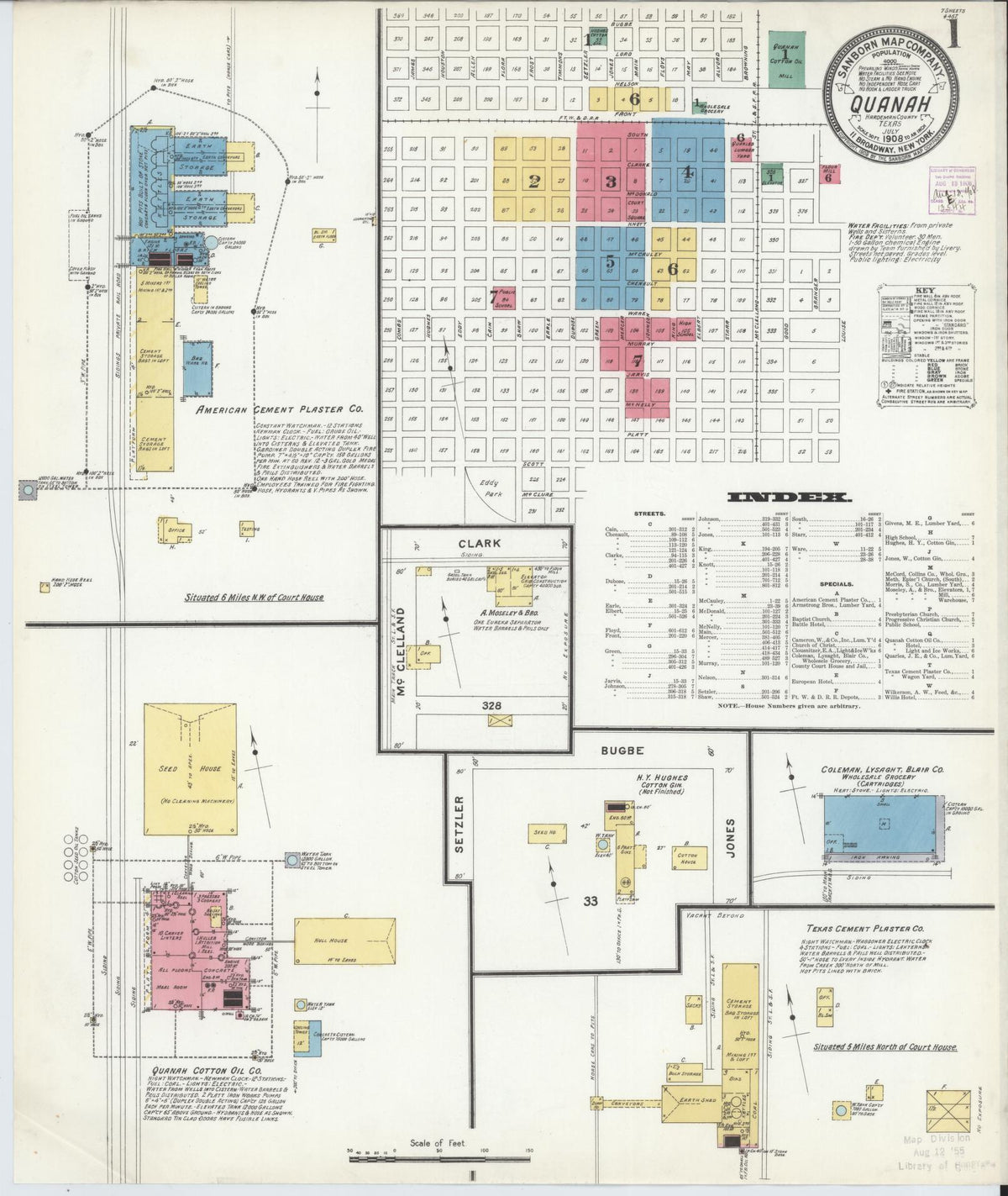 Sanborn Fire Insurance Map from Quanah, Hardeman County, Texas (1908), Sheet #0001 - Complete Map Set gallery image, historic Sanborn map, vintage wall art, Texas Texas