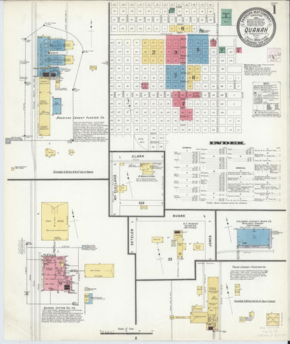 Sanborn Fire Insurance Map from Quanah, Hardeman County, Texas (1908), Sheet #0001 - Complete Map Set gallery image, historic Sanborn map, vintage wall art, Texas Texas