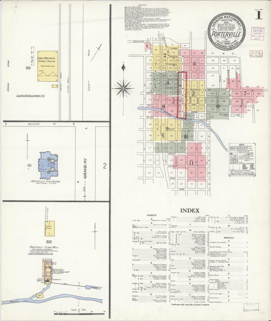 Sanborn Fire Insurance Map from Porterville, Tulare County, California (1906), Sheet #0001 - Complete Map Set gallery image, historic Sanborn map, vintage wall art, California California