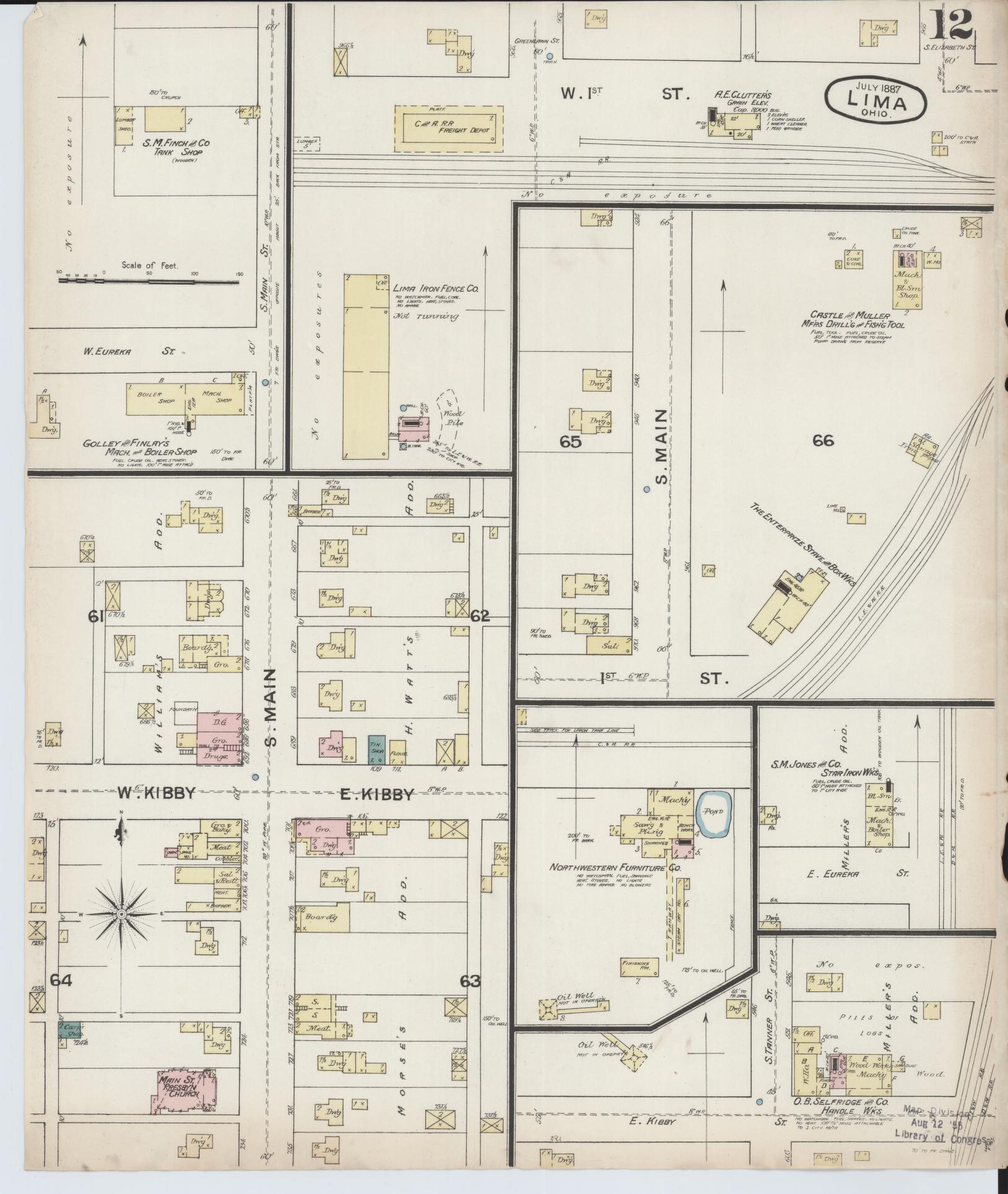 Sanborn Fire Insurance Map from Lima, Allen County, Ohio (1887), Sheet #0012 - Complete Map Set gallery image, historic Sanborn map, vintage wall art, Ohio Ohio