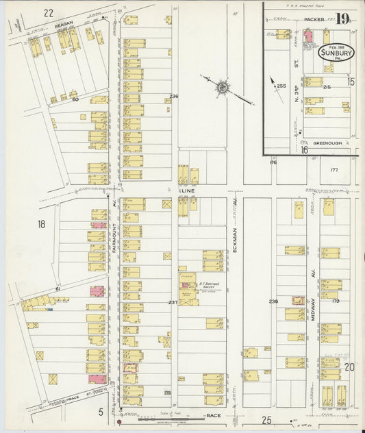 Sanborn Fire Insurance Map from Sunbury, Northumberland County, Pennsylvania (1918), Sheet #0019 - Historic Sanborn Fire Insurance Map Print, vintage old map wall art, antique decor, genealogy gift, Pennsylvania Pennsylvania map