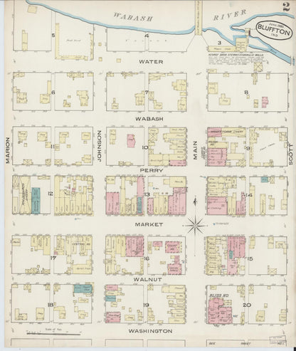Sanborn Fire Insurance Map from Bluffton, Wells County, Indiana (1885), Sheet #0002 - Historic Sanborn Fire Insurance Map Print, vintage old map wall art, antique decor, genealogy gift, Indiana Indiana map